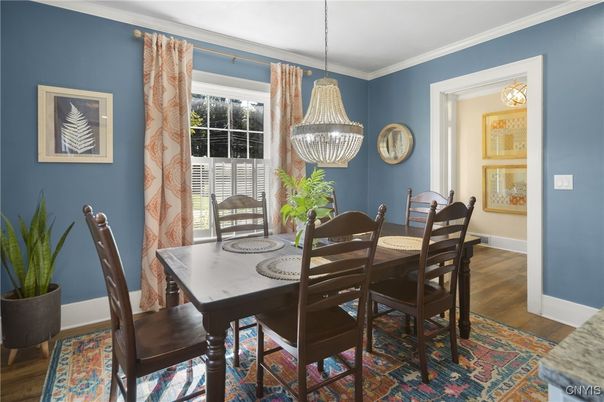 Chandelier, Dining room, Interior, Pendant Lights, Wood Texture Flooring