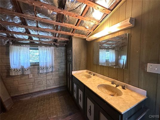 Bathroom, Dual Sink Vanities, Interior, Wooden Beams, Wooden Walls