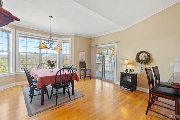 Dining room, Interior, Pendant Lights, Wood Texture Flooring
