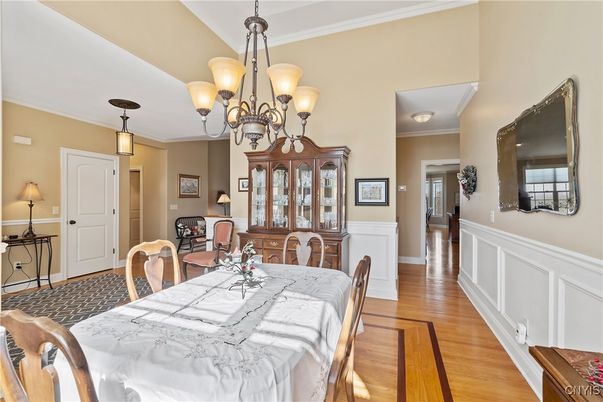 Chandelier, Dining room, Interior, Wood Texture Flooring