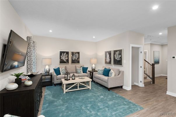 Interior, Living room, Recessed Lighting, Wood Texture Flooring