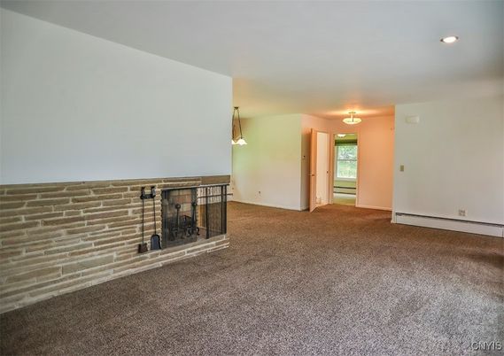 Empty room, Interior, Pendant Lights, Recessed Lighting, Stone Walls