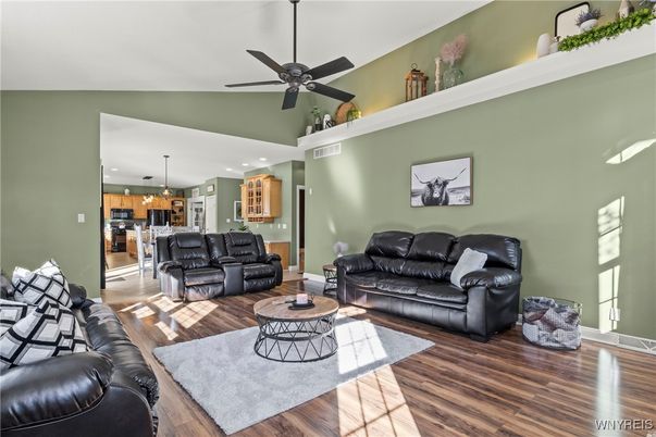 Interior, Kitchen, Living room, Recessed Lighting, Stainless Steel Appliances, Wood Texture Flooring