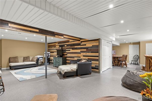 Bedroom, Dining room, Interior, Recessed Lighting, Wooden Beams, Wooden Walls