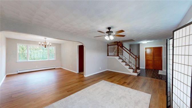 Chandelier, Empty room, Interior, Wood Texture Flooring