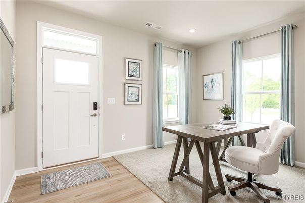Dining room, Interior, Recessed Lighting, Wood Texture Flooring