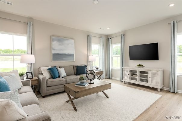 Interior, Living room, Recessed Lighting, Wood Texture Flooring