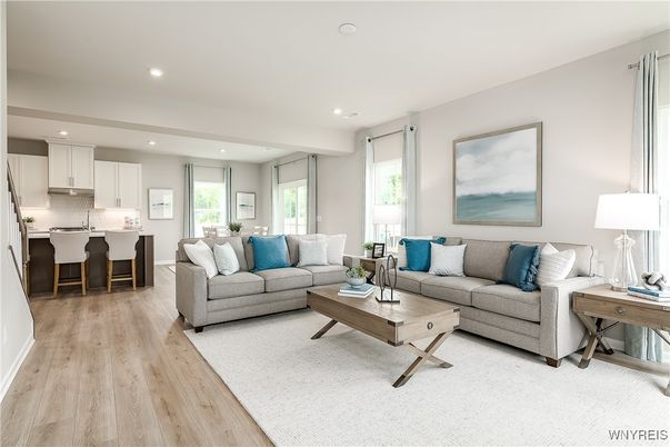 Interior, Kitchen, Living room, Recessed Lighting, Stainless Steel Appliances, Wood Texture Flooring