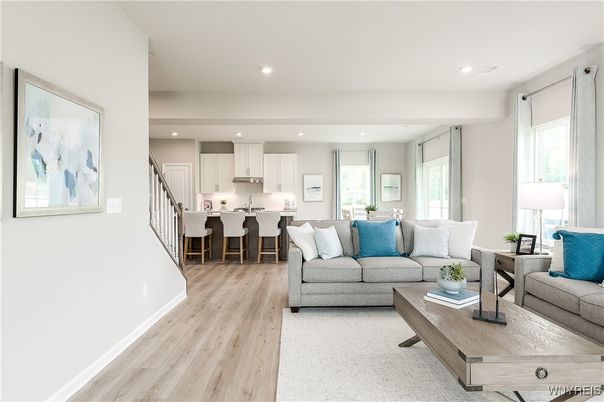 Interior, Kitchen, Living room, Recessed Lighting, Stainless Steel Appliances, Wood Texture Flooring