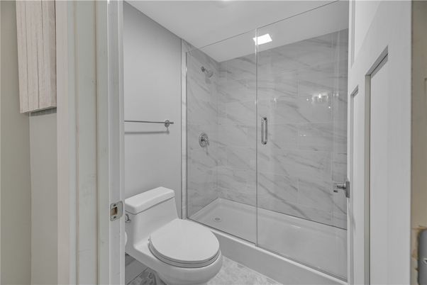 Bathroom, Glass Shower, Interior, Marble Walls, Recessed Lighting