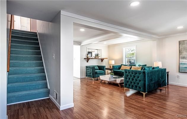 Interior, Living room, Recessed Lighting, Wood Texture Flooring