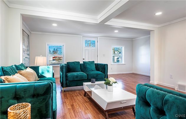 Interior, Living room, Recessed Lighting, Wood Texture Flooring