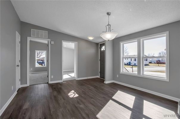 Empty room, Interior, Pendant Lights, Wood Texture Flooring
