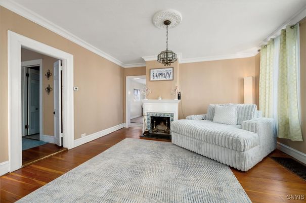 Fireplace, Interior, Pendant Lights, Wood Texture Flooring