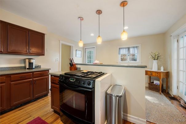 Interior, Kitchen, Pendant Lights, Stainless Steel Appliances, Wood Texture Flooring