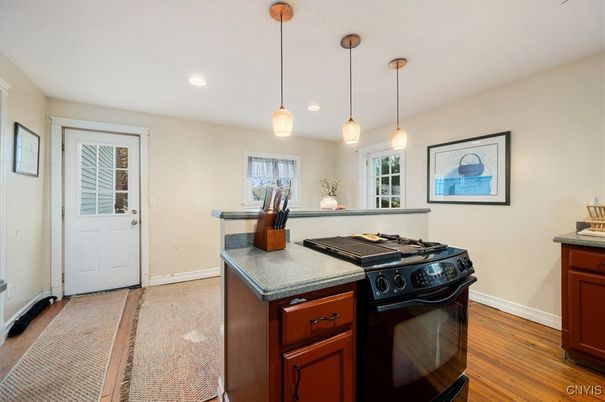 Interior, Kitchen, Pendant Lights, Recessed Lighting, Wood Texture Flooring
