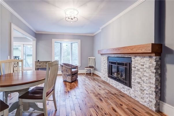 Dining room, Fireplace, Interior, Wood Texture Flooring