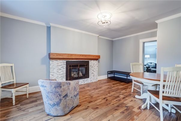Dining room, Fireplace, Interior, Wood Texture Flooring