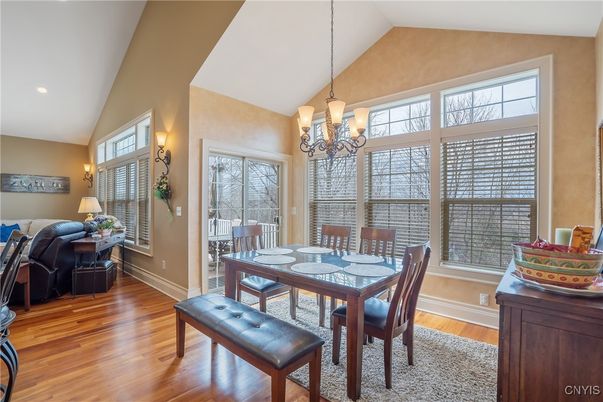 Chandelier, Dining room, Interior, Recessed Lighting, Wood Texture Flooring