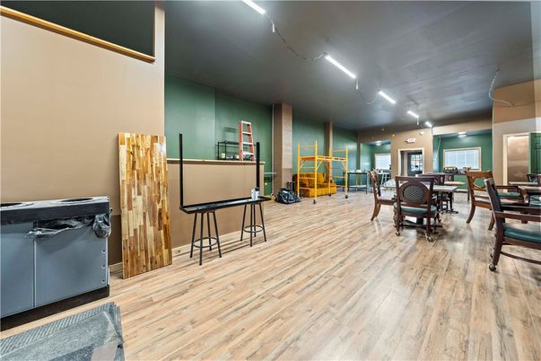 Dining room, Interior, Recessed Lighting, Wood Texture Flooring