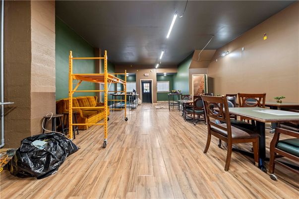 Dining room, Interior, Recessed Lighting, Wood Texture Flooring