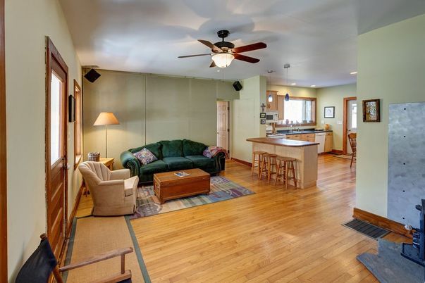 Interior, Kitchen, Living room, Pendant Lights, Recessed Lighting, Wood Texture Flooring