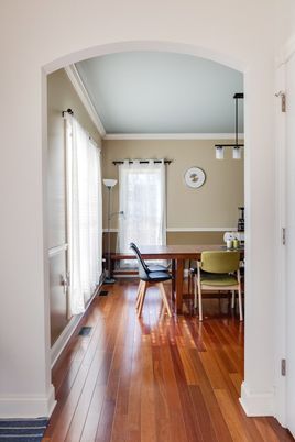 Dining room, Interior, Pendant Lights, Wood Texture Flooring