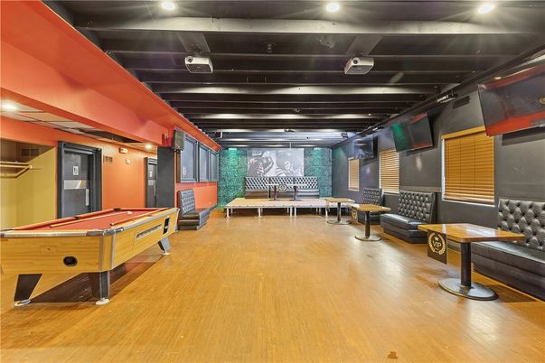 Billiard Table, Game Room, Interior, Recessed Lighting, Wood Texture Flooring