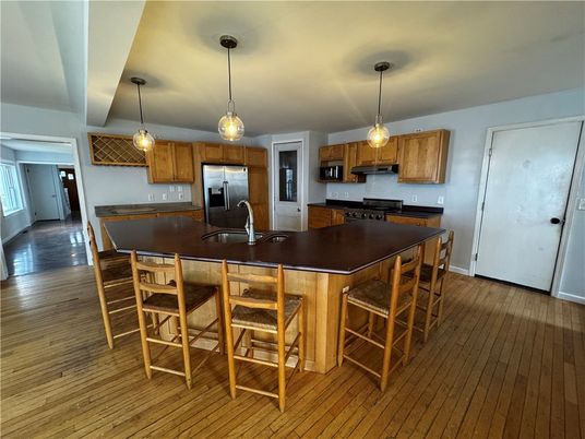 Interior, Kitchen, Pendant Lights, Stainless Steel Appliances, Wood Texture Flooring