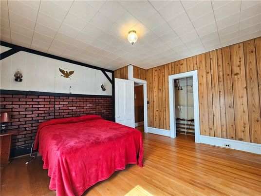 Bedroom, Interior, Stone Walls, Wood Texture Flooring, Wooden Walls