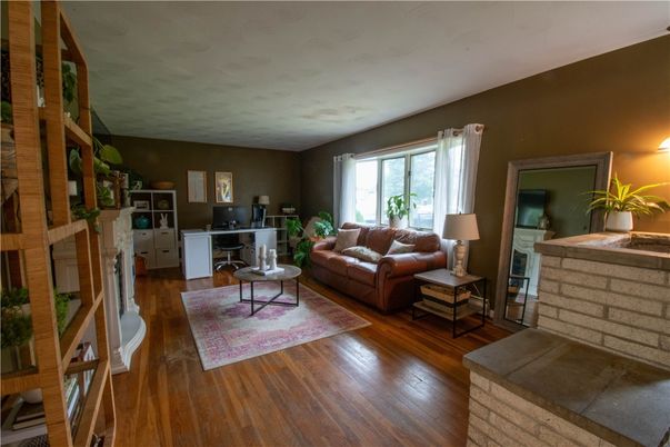 Home Office, Interior, Living room, Stone Walls, Wood Texture Flooring