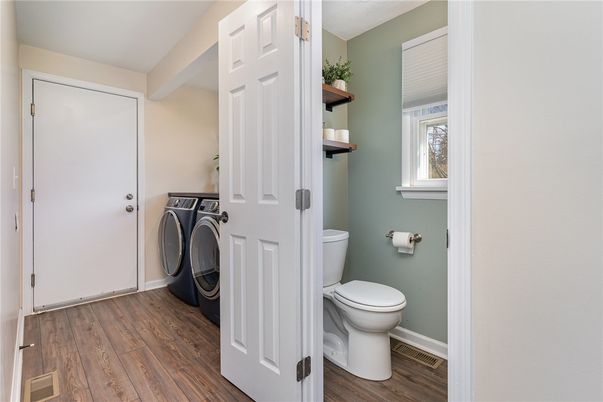 Bathroom, Interior, Washer, Wood Texture Flooring