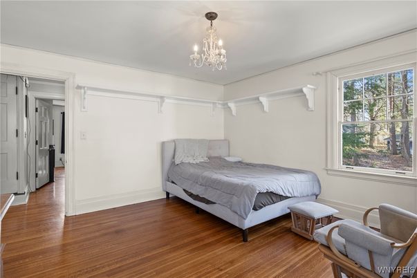 Bedroom, Chandelier, Interior, Wood Texture Flooring