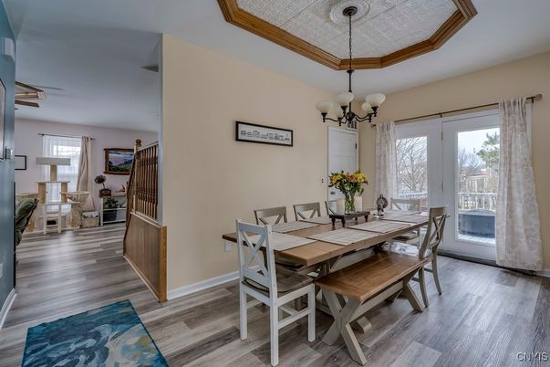 Chandelier, Dining room, Interior, Wood Texture Flooring