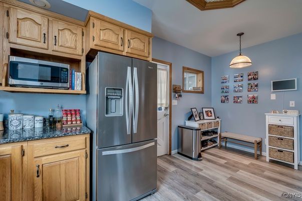 Interior, Kitchen, Pendant Lights, Wood Texture Flooring