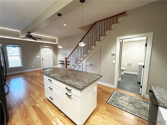 Interior, Kitchen, Pendant Lights, Recessed Lighting, Wood Texture Flooring