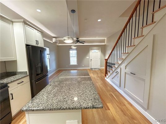 Interior, Kitchen, Pendant Lights, Recessed Lighting, Wood Texture Flooring