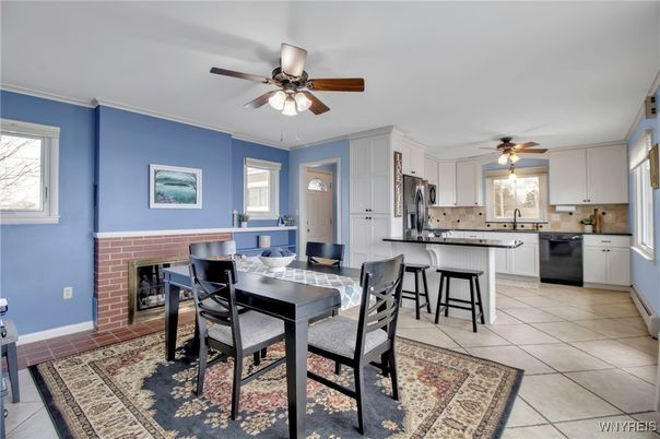 Dining room, Fireplace, Interior, Kitchen
