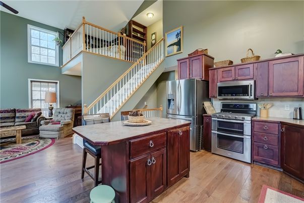 Interior, Kitchen, Living room, Stainless Steel Appliances, Wood Texture Flooring