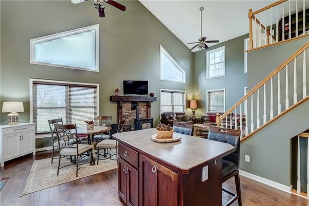 Dining room, Fireplace, Interior, Wood Texture Flooring
