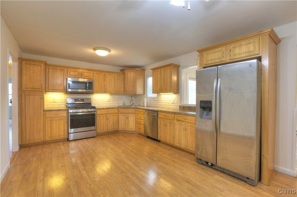 Interior, Kitchen, Stainless Steel Appliances, Wood Texture Flooring
