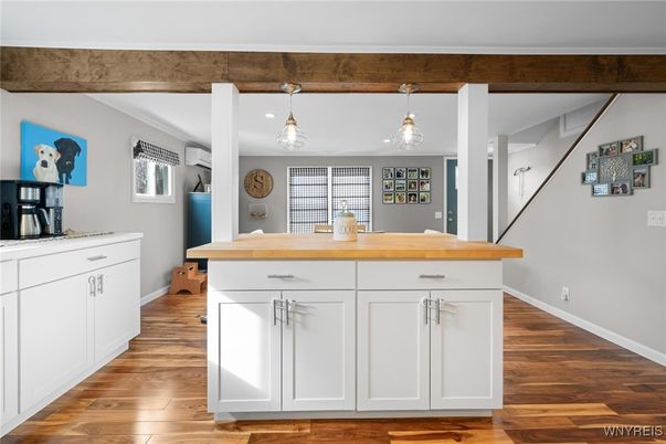 Interior, Kitchen, Pendant Lights, Wood Texture Flooring