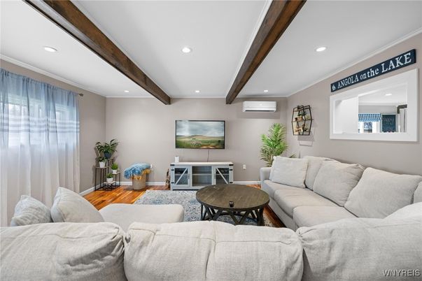 Interior, Living room, Recessed Lighting, Wooden Beams, Wood Texture Flooring