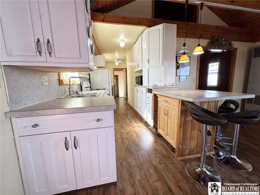 Interior, Kitchen, Pendant Lights, Wooden Beams, Wood Texture Flooring