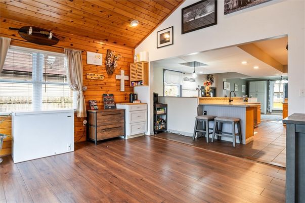 Interior, Kitchen, Recessed Lighting, Wooden Ceilings, Wood Texture Flooring, Wooden Walls