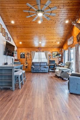 Dining room, Interior, Living room, Recessed Lighting, Wooden Ceilings, Wood Texture Flooring, Wooden Walls