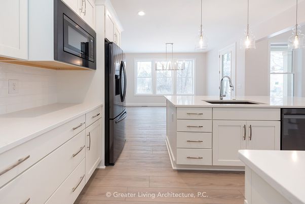 Interior, Kitchen, Pendant Lights, Recessed Lighting, Wood Texture Flooring