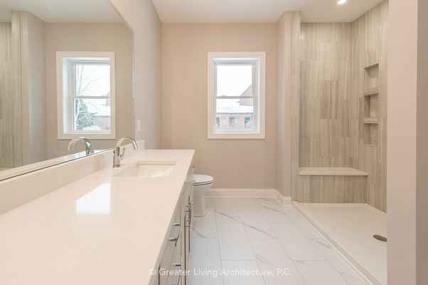 Bathroom, Interior, Marble, Recessed Lighting
