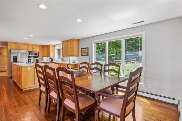 Dining room, Interior, Kitchen, Recessed Lighting, Stainless Steel Appliances, Wood Texture Flooring