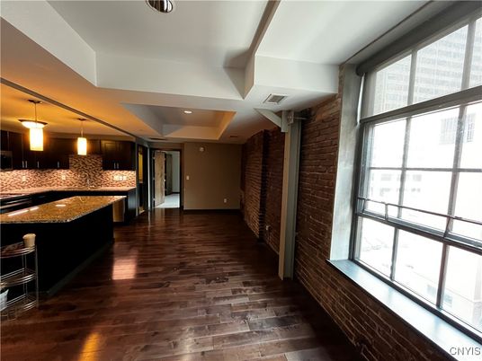 Interior, Kitchen, Pendant Lights, Recessed Lighting, Stone Walls, Wood Texture Flooring